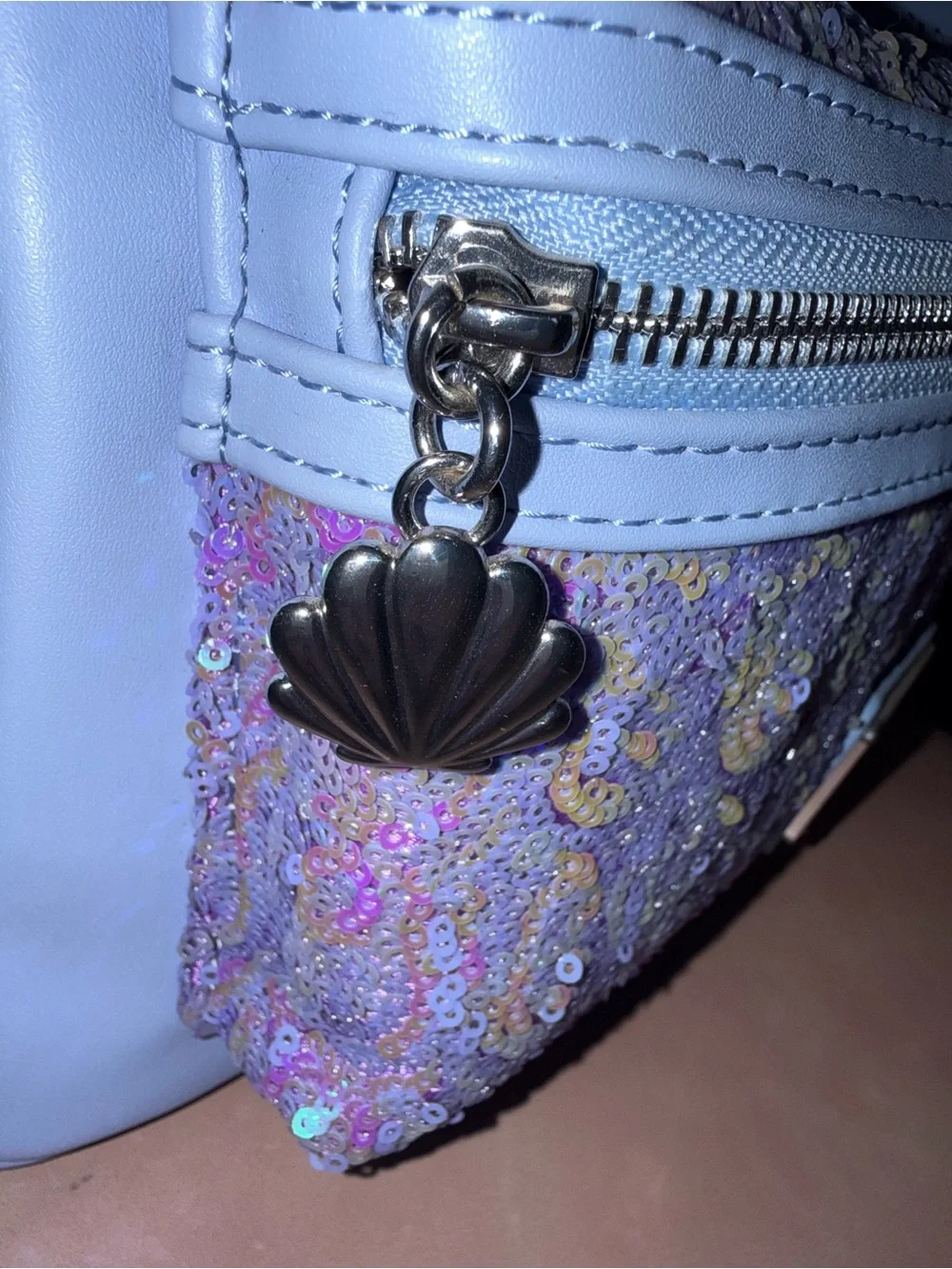 Loungefly White Mini Backpack with Pink Iridescent Sequin Pocket